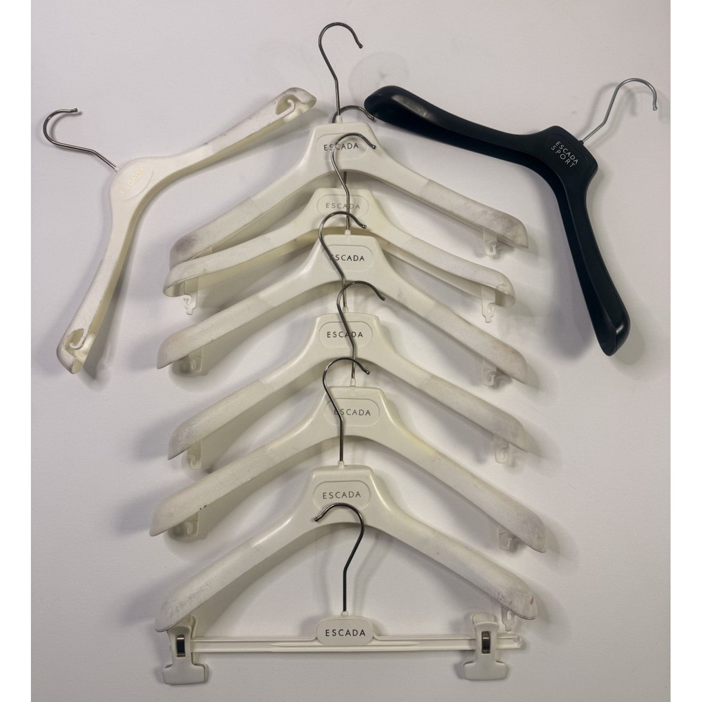 Vintage Escada Notched Non-Slip Luxury Hangers Plastic/Metal White & Black Solid